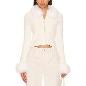 Show Me Your Mumu 'Zermatt' White Faux Fur Zip Up Sweater Size S